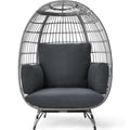 Best Choice Products Wicker Egg Chair, Oversized Indoor Outdoor Lounger For Patio, Backyard, Living Room W/ 4 Cushions, Steel Frame, 440Lb Capacity - Gray/Charcoal