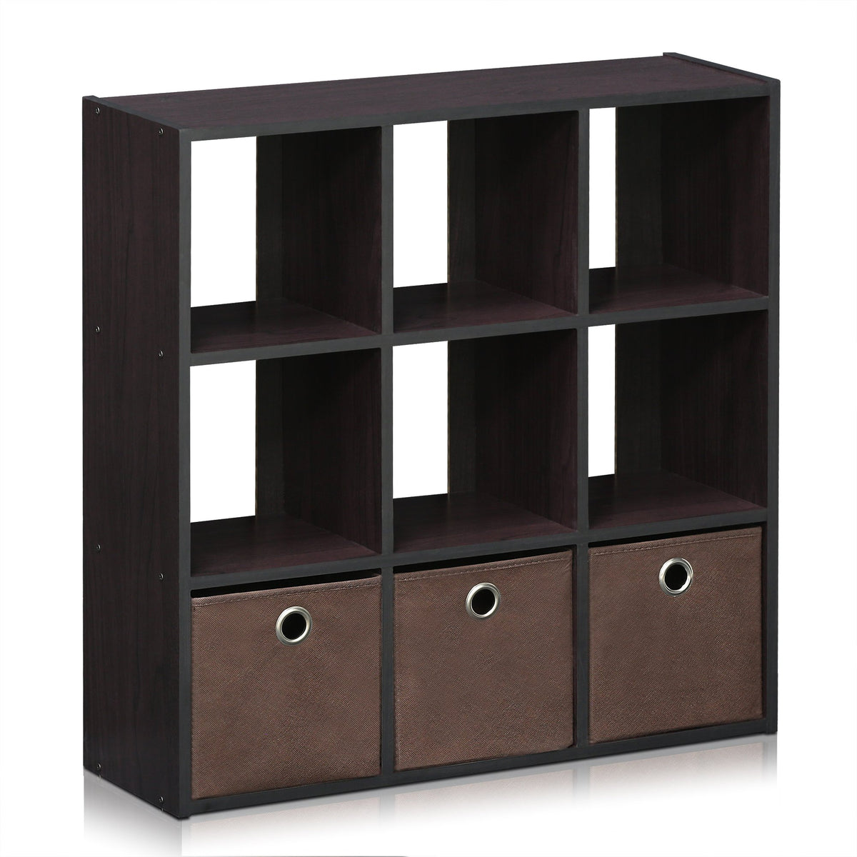 Furinno Simplistic 9-Cube Organizer with Bins, Small Size (Assembled Unit Dimensions : 7.9&quot;D x 26.5&quot;W x 26.7&quot;H Inches), Dark Walnut