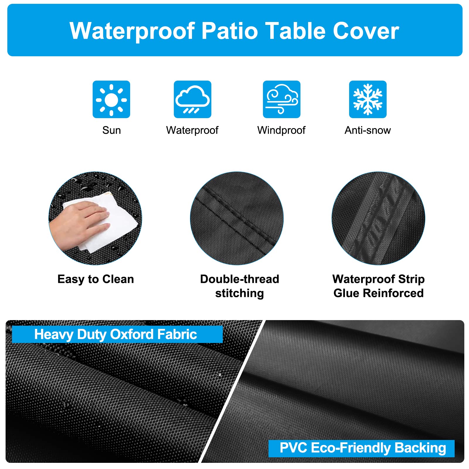 Rectangular Coffee Table Cover 100% Waterproof, 46X26X13 Inch Outdoor Table Cover , Patio Furniture Cover For Dinning Furniture, Picnic Coffee Tables Chairs And Sofas, Black