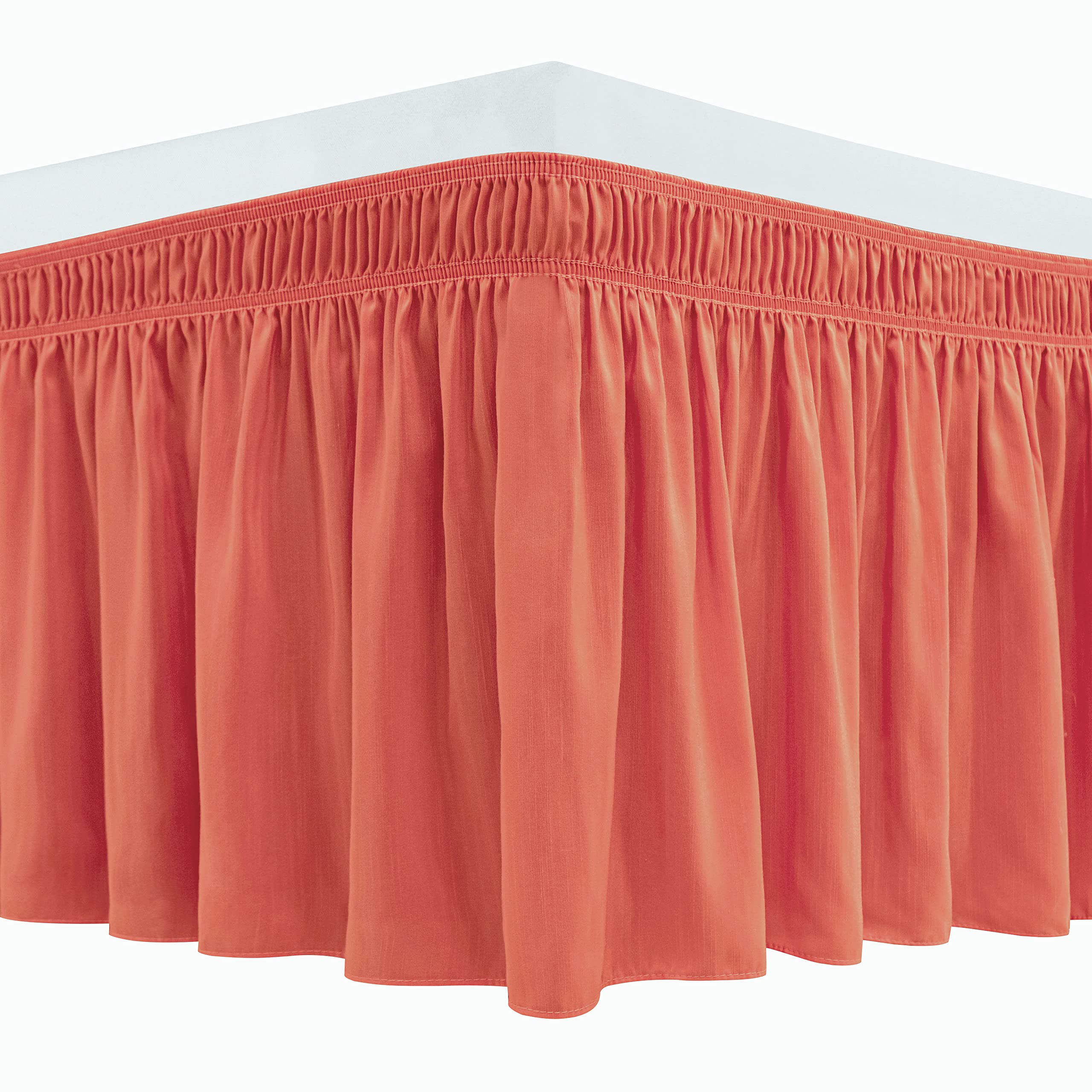 Biscaynebay Wrap Around Bed Skirts For Full & Full Xl Beds 15' Drop, Coral Adjustable Elastic Dust Ruffles With Adjustable Belt