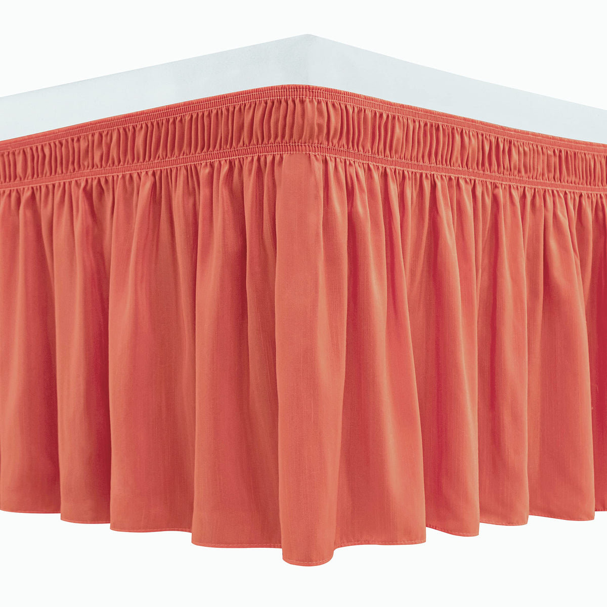 Biscaynebay Wrap Around Bed Skirts For Full & Full Xl Beds 15' Drop, Coral Adjustable Elastic Dust Ruffles With Adjustable Belt
