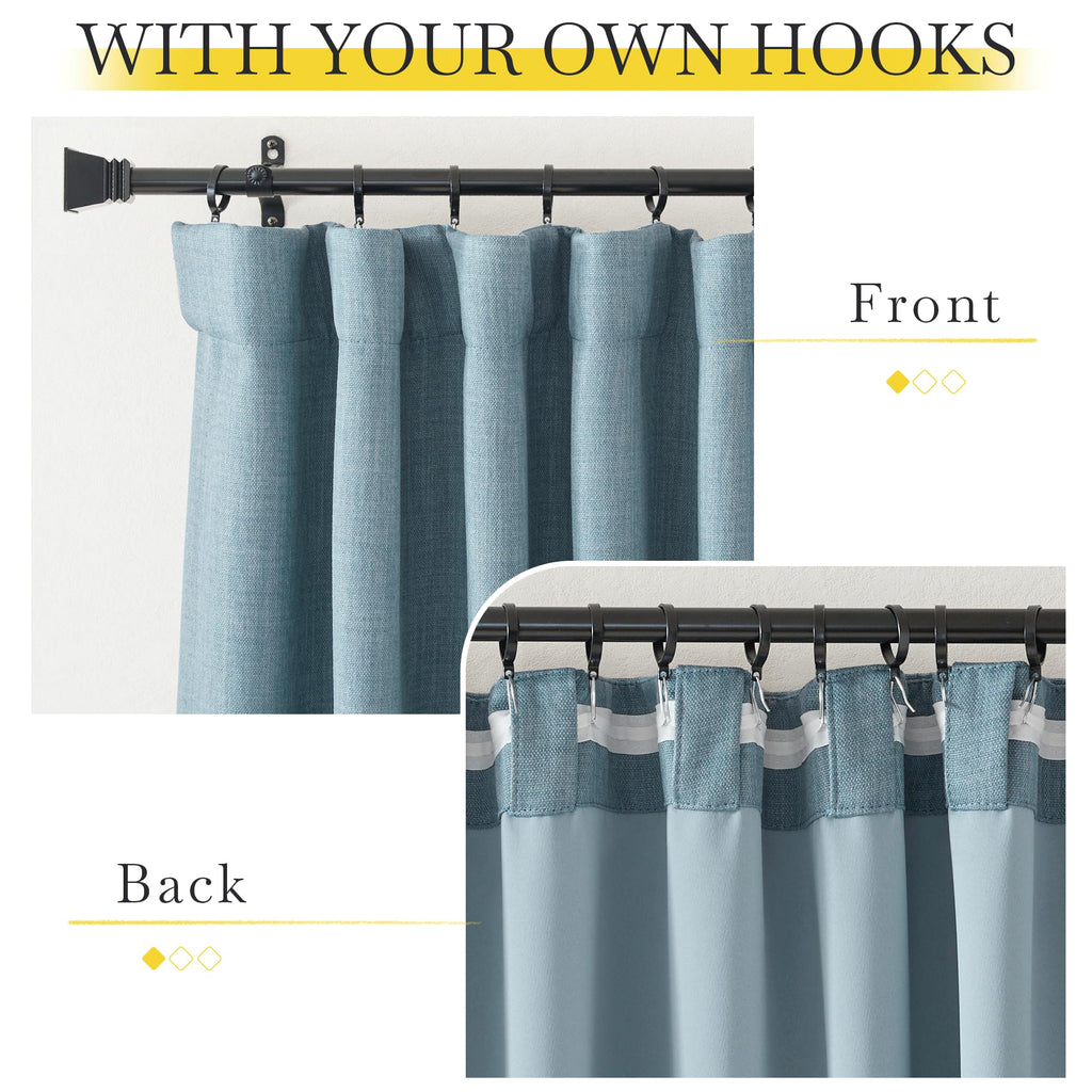 Nicetown Faux Linen Mist Blue Curtains For Living Room, Pinch Pleated Curtains Room Darkening Window Treatments Thermal Drapes L