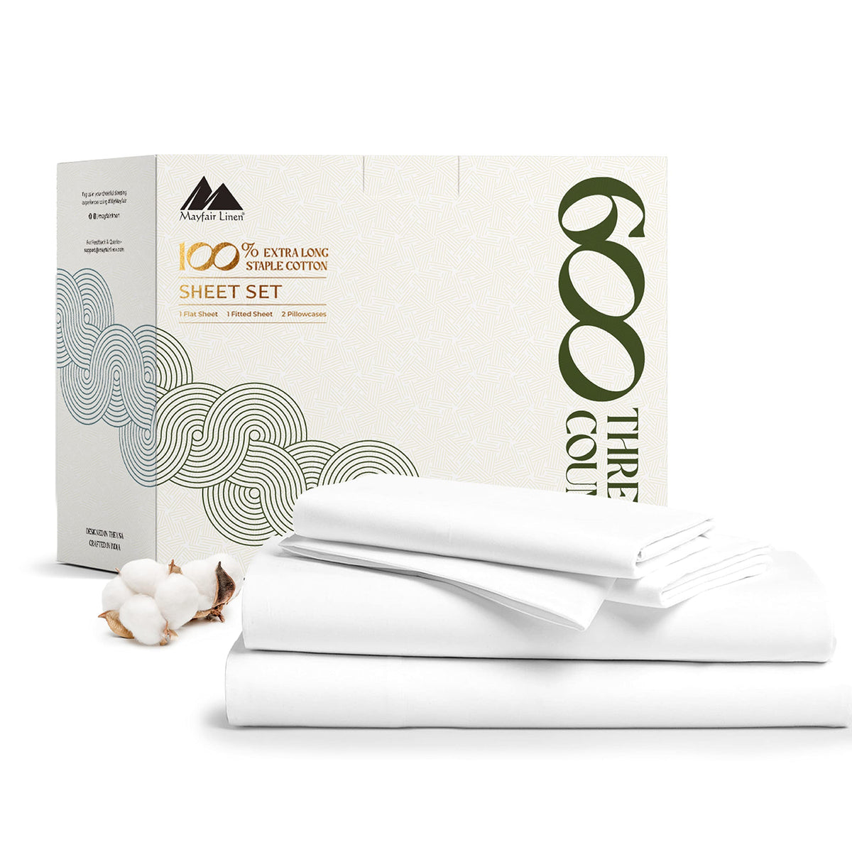Mayfair Linen 100% Cotton Sheets - King Size 600-Thread-Count Luxury Hotel Egyptian Cotton Quality Silky Soft Bedsheets For King