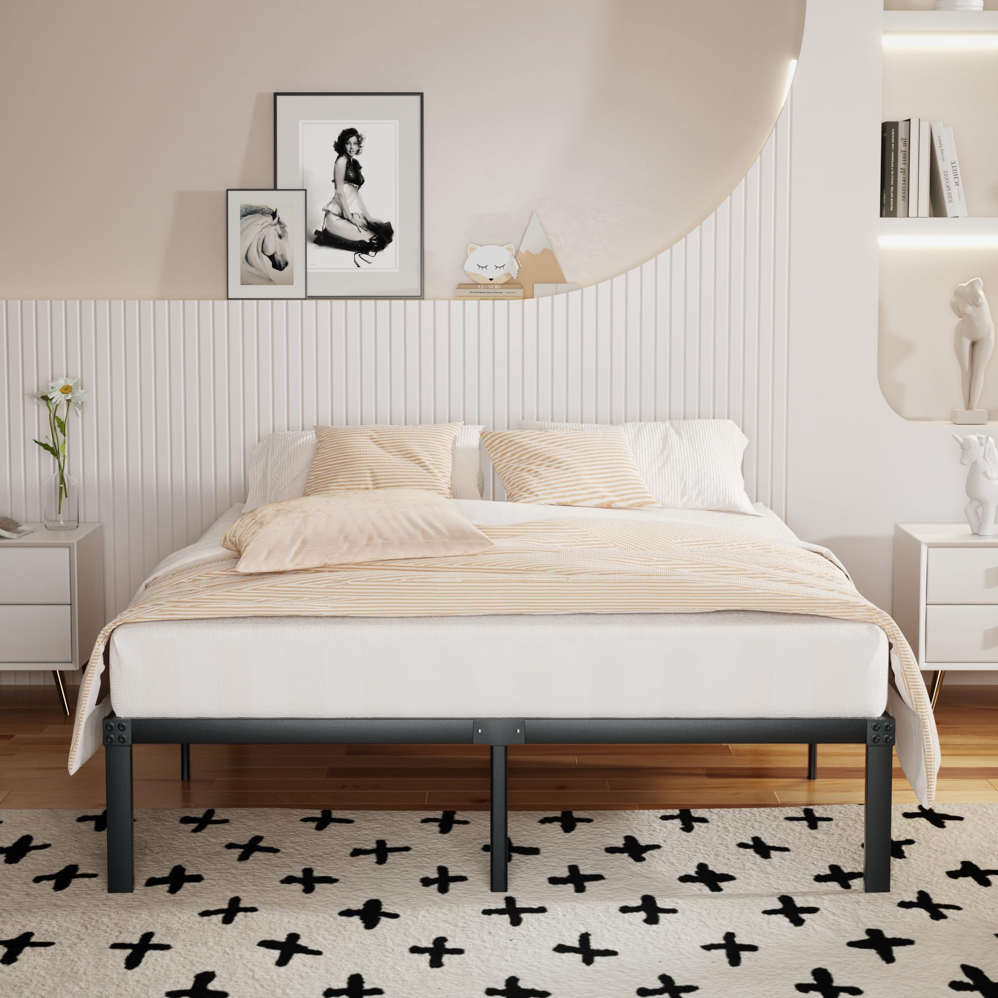 Vecelo 14 Inch Metal Platform Bed Frame,Heavy Duty Steel Slat/Noise Free&No Box Spring Needed/Easy Assembly Mattress Foundation, Queen Size