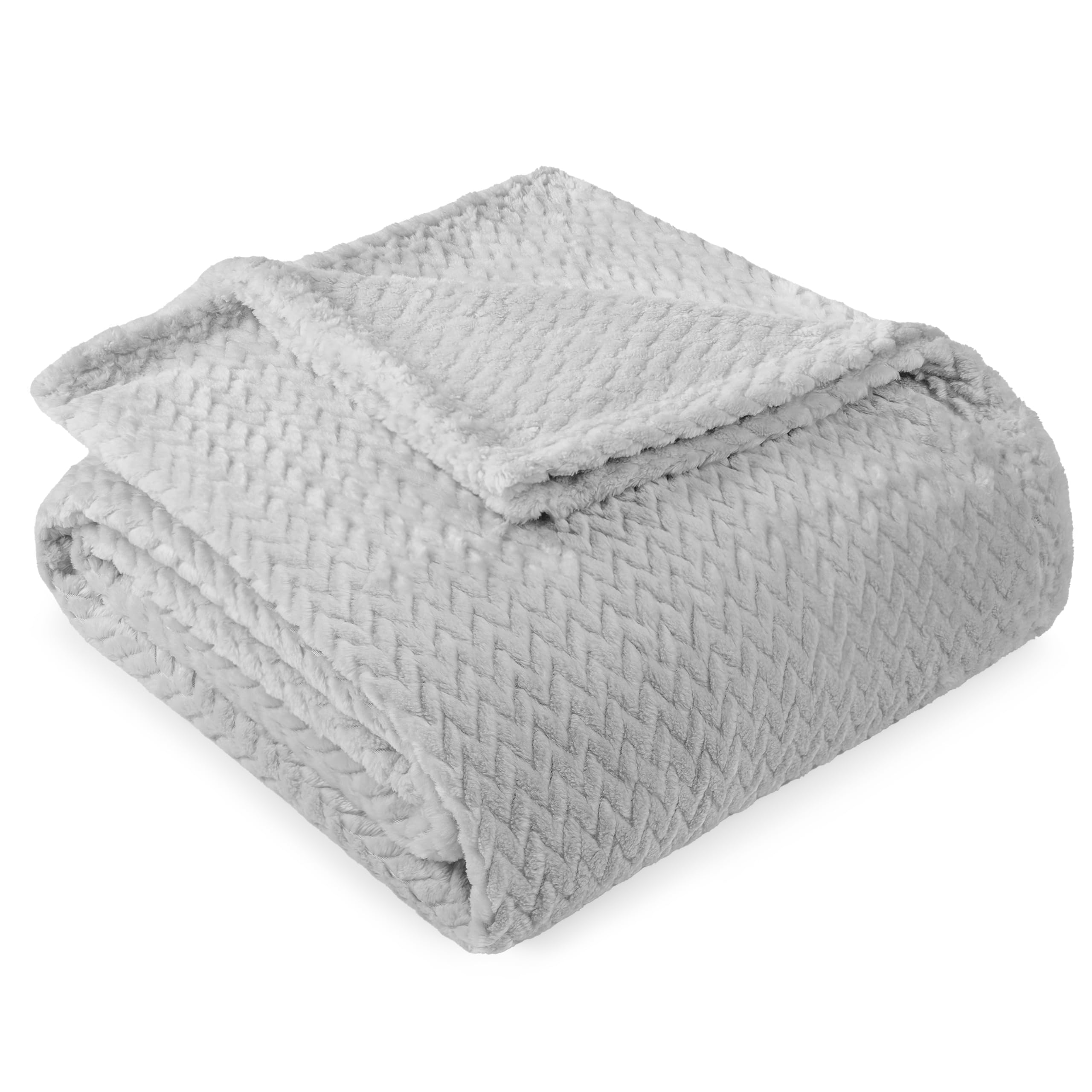 PAVILIA Soft Fleece Light Grey Throw Blanket for Couch, Lightweight Plush Warm Blankets for Bed, Fuzzy Cozy Flannel Blanket Thro