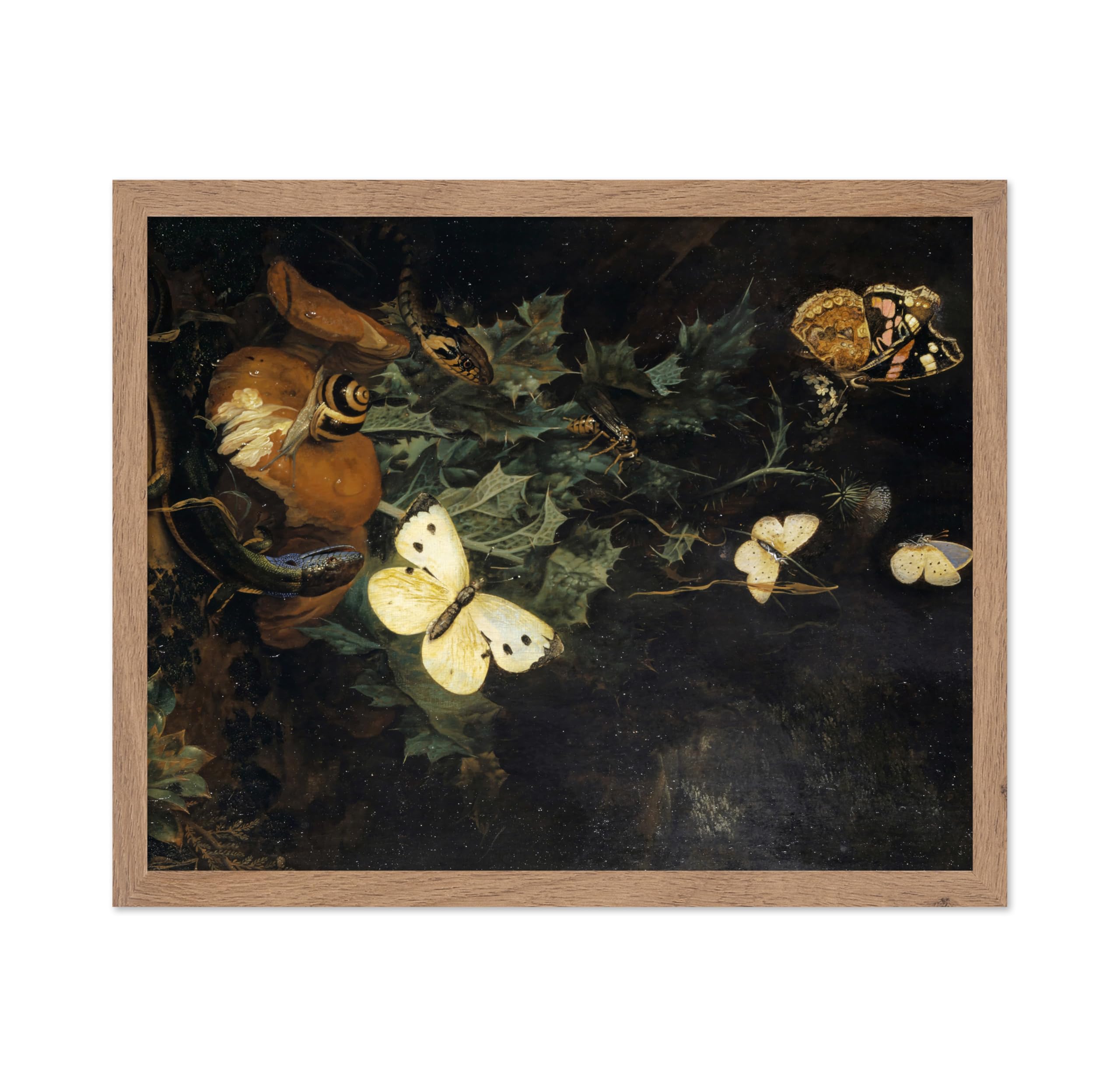 Poster Master Vintage Forest Floor Poster - Retro Still Life with Butterflies Lizards and Snakes Painting Print - Dark Floral Ar