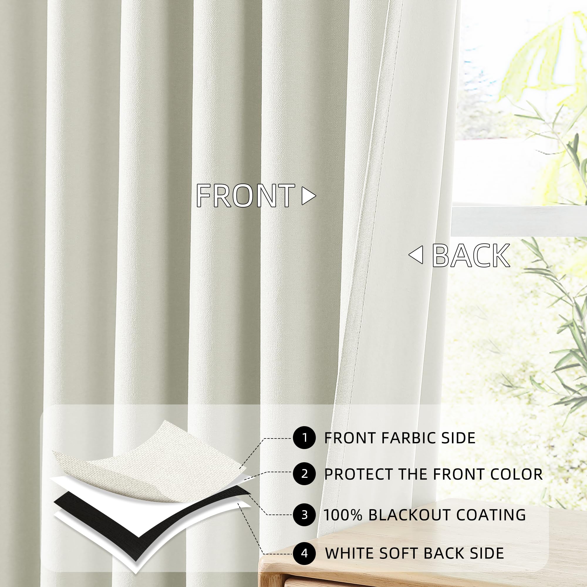 100% Blackout 90 Inch Curtains For Living Room Ivory White Linen Textured Thermal Curtain Drapes Sun Block Heat Reducing For Aes