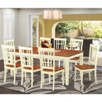 East West Furniture QUNI9-WHI-W 9 Piece Dining Set Includes a Rectangle Dining Table with Butterfly Leaf and 8 Kitchen Chairs, 40x78 Inch, Buttermilk & Cherry