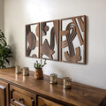 qmmp Modern Abstract Shapes Wall Sculptures - Set of 3 - Walnut - Home Decor Accent - Wall Art for Living Room, Bedroom, Office 