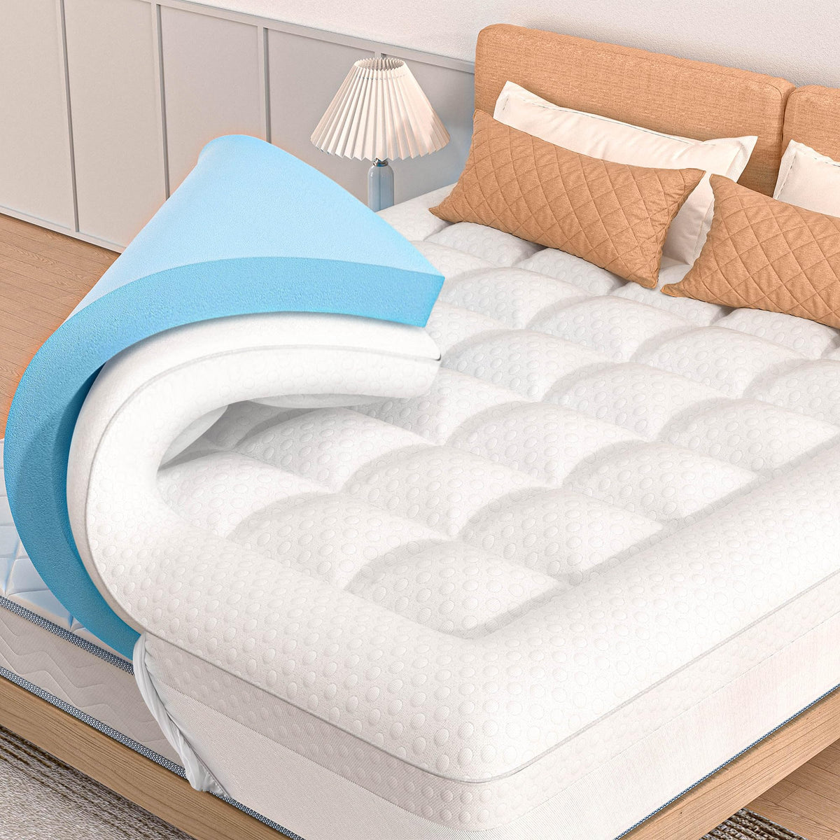 Aprleaf Pillow Top Mattress Topper Queen Size, 3 Inch Dual Layer Mattress Topper, 1 Inch Cooling Pillow Topper And 2 Inch Gel Me