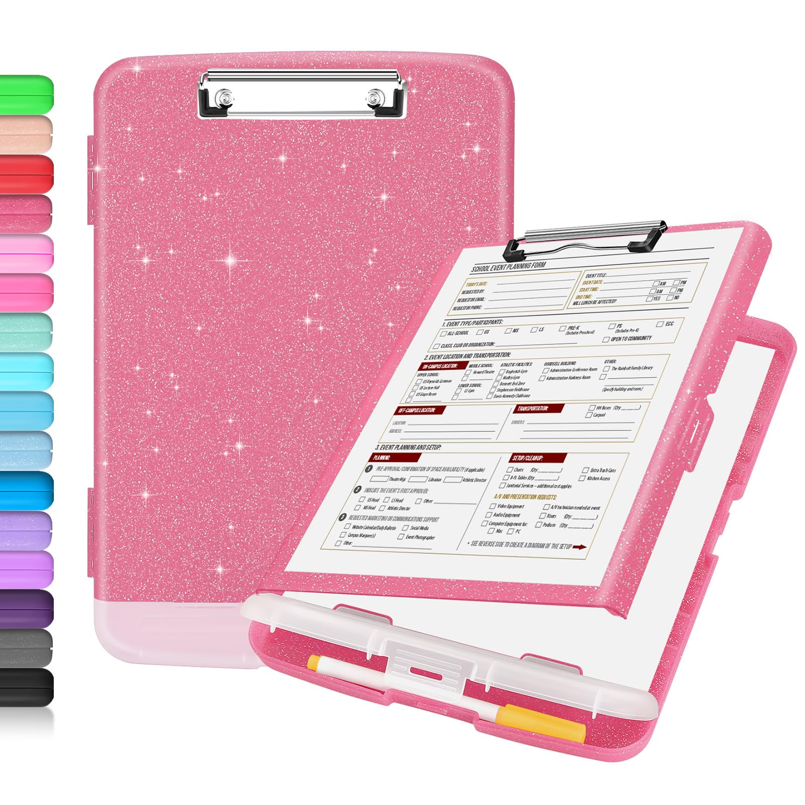 Sooez Glitter Clipboard With Storage, High Capacity Storage Clipboard With Pen Holder, Cute Clip Boards 8.5X11 With Low Profile