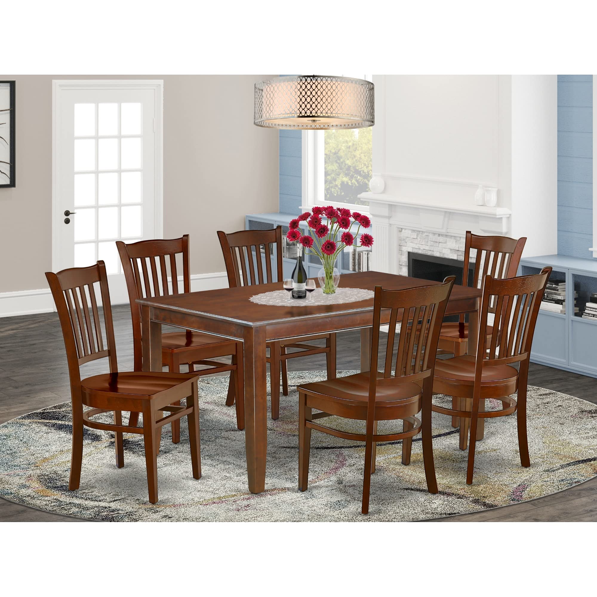 East West Furniture Dugr7-Mah-W Dudley 7 Piece Kitchen Set Consist Of A Rectangle Dining Room Table And 6 Solid Wood Seat Chairs, 36X60 Inch, Mahogany