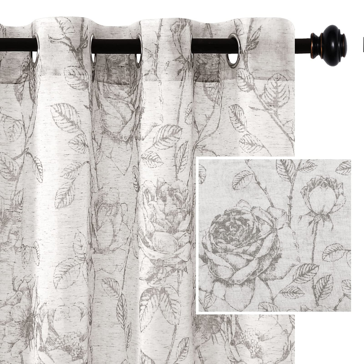 H.Versailtex Linen Curtains Burlap Farmhouse Natural Linen Blended Semi Sheer Curtains For Living Room 84 Inch Length 2 Panels,