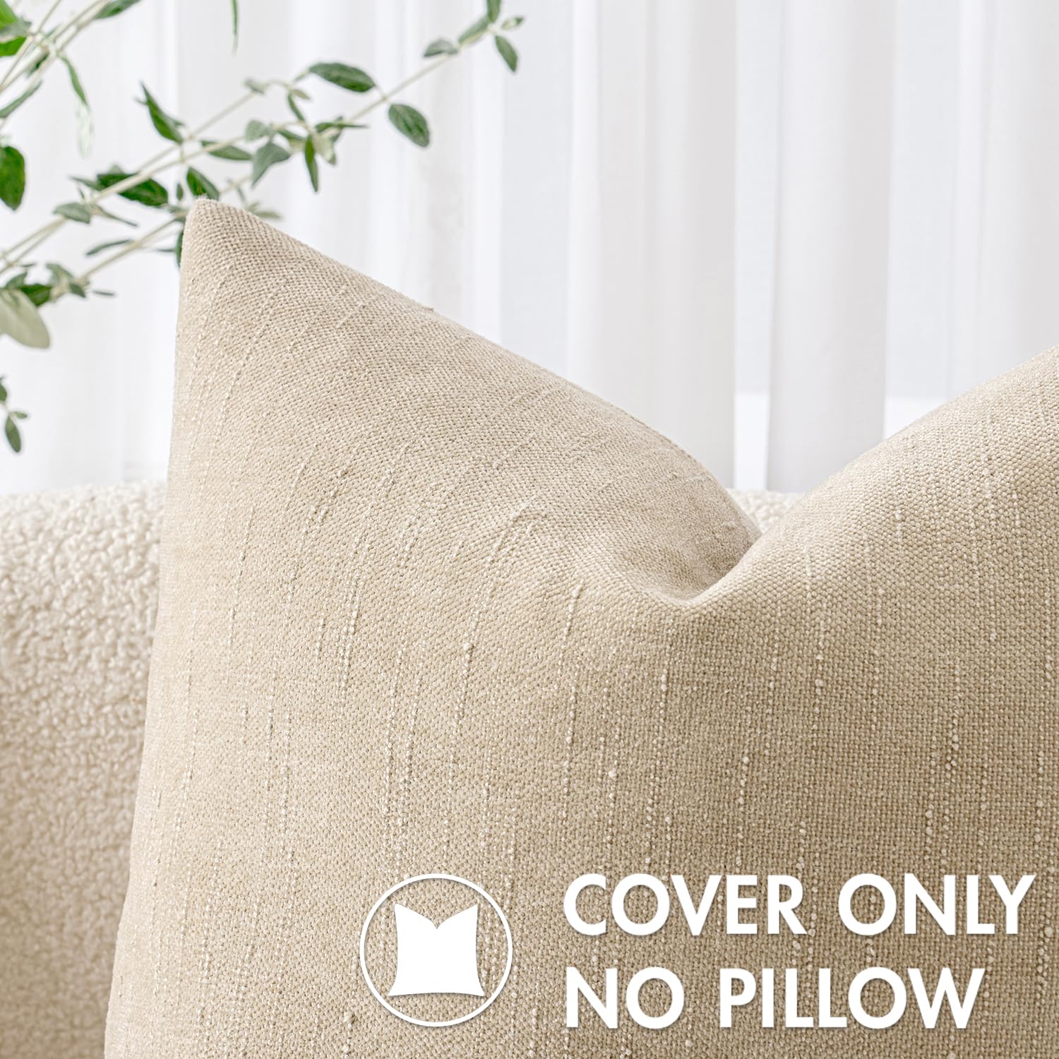 Miulee Pack Of 2 Decorative Throw Pillow Covers Soft Chenille Throw Pillows Solid Textured Cushion Covers For Couch Sofa Bedroom Living Room 18X18 Inch, Beige