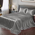 Vonty Satin Sheets Full Silky Soft Satin Bed Sheets Misty Gray Satin Sheet Set, 1 Deep Pocket Fitted Sheet + 1 Flat Sheet + 2 Pi