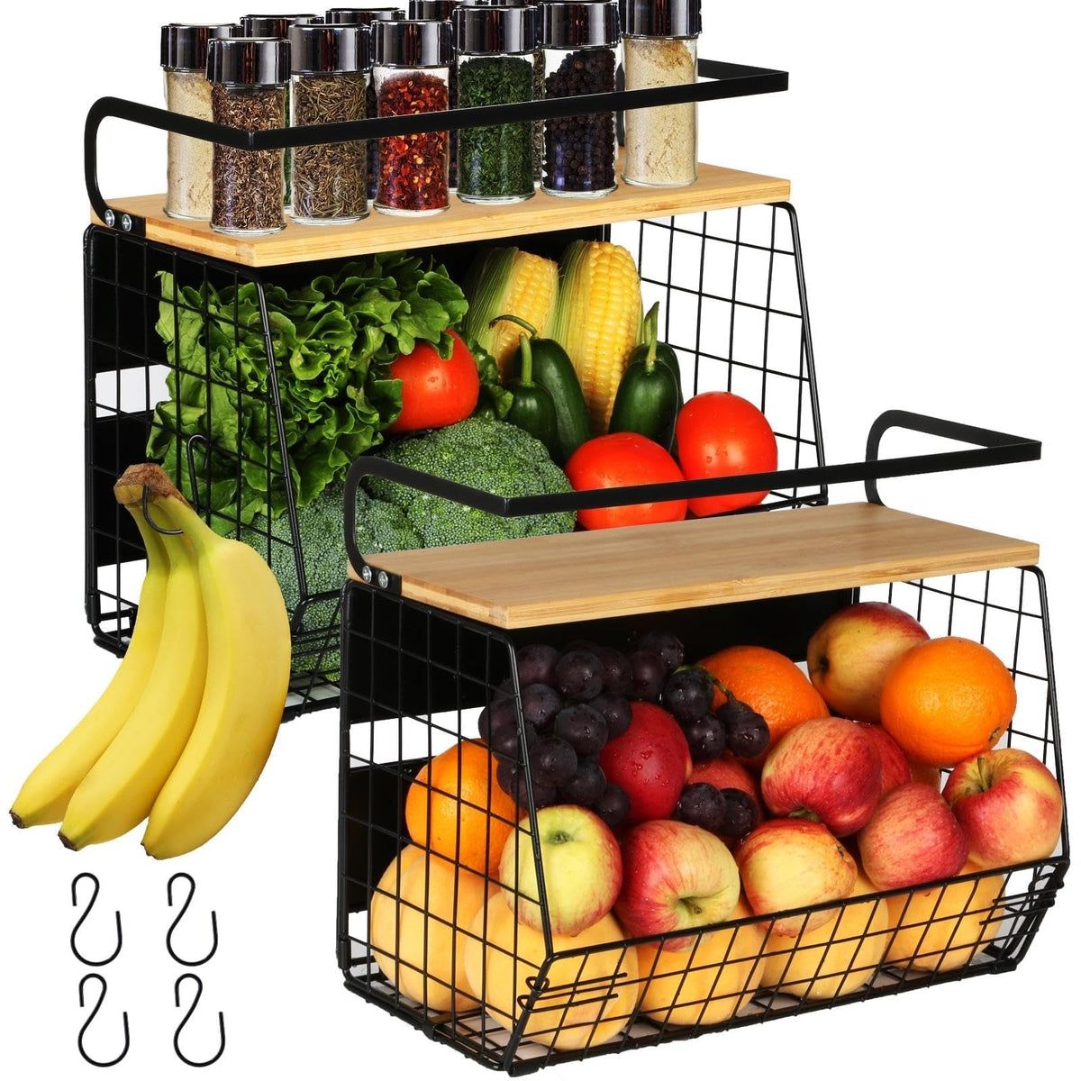 2 Set Magnetic Shelf For Refrigerator With Wood Lid, Fruit Potato & Onion Storage Bins, Pantry Organizers & Storage, Large Conta