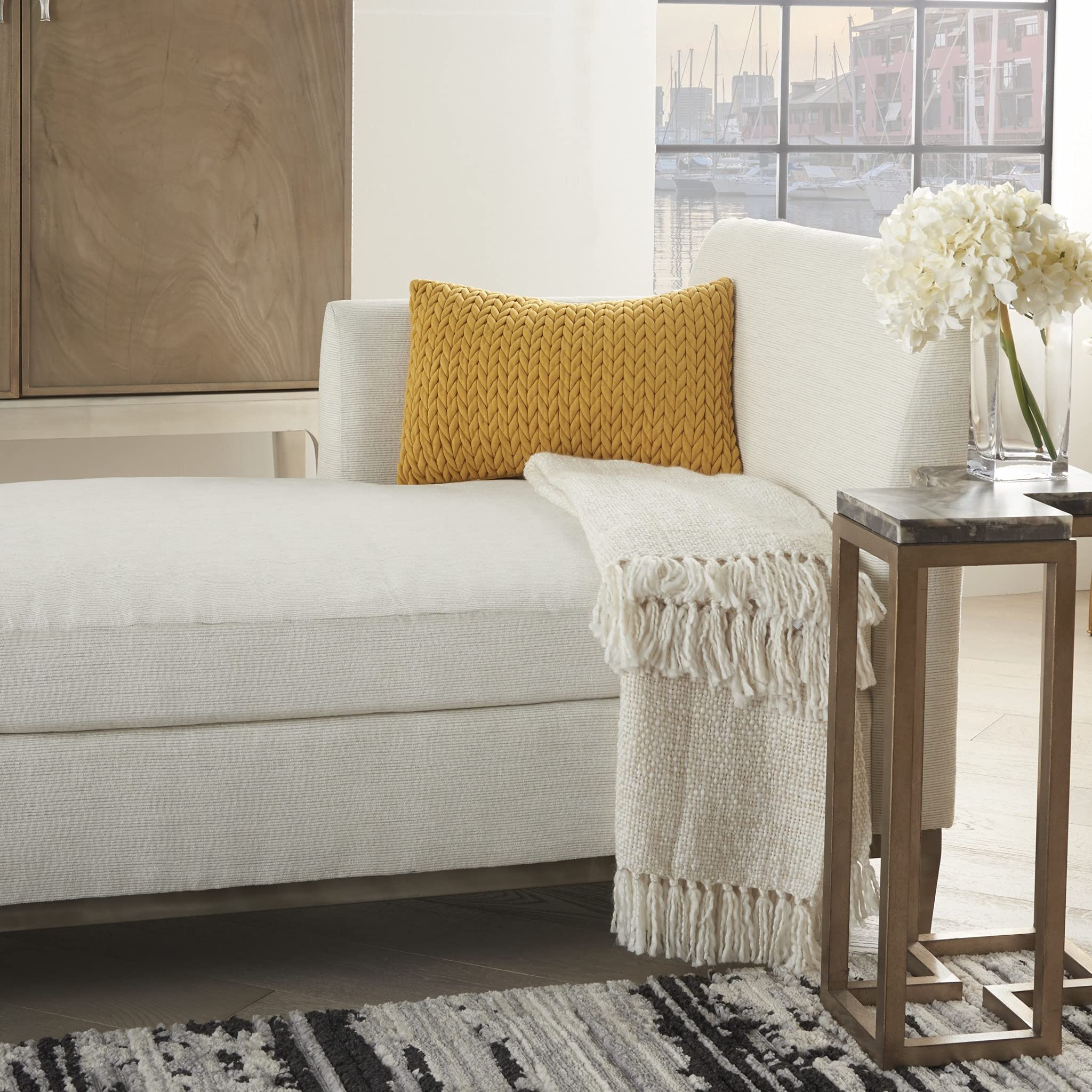 HomeRoots 100% Polyester Mustard Yellow Chunky Braid Lumbar Pillow