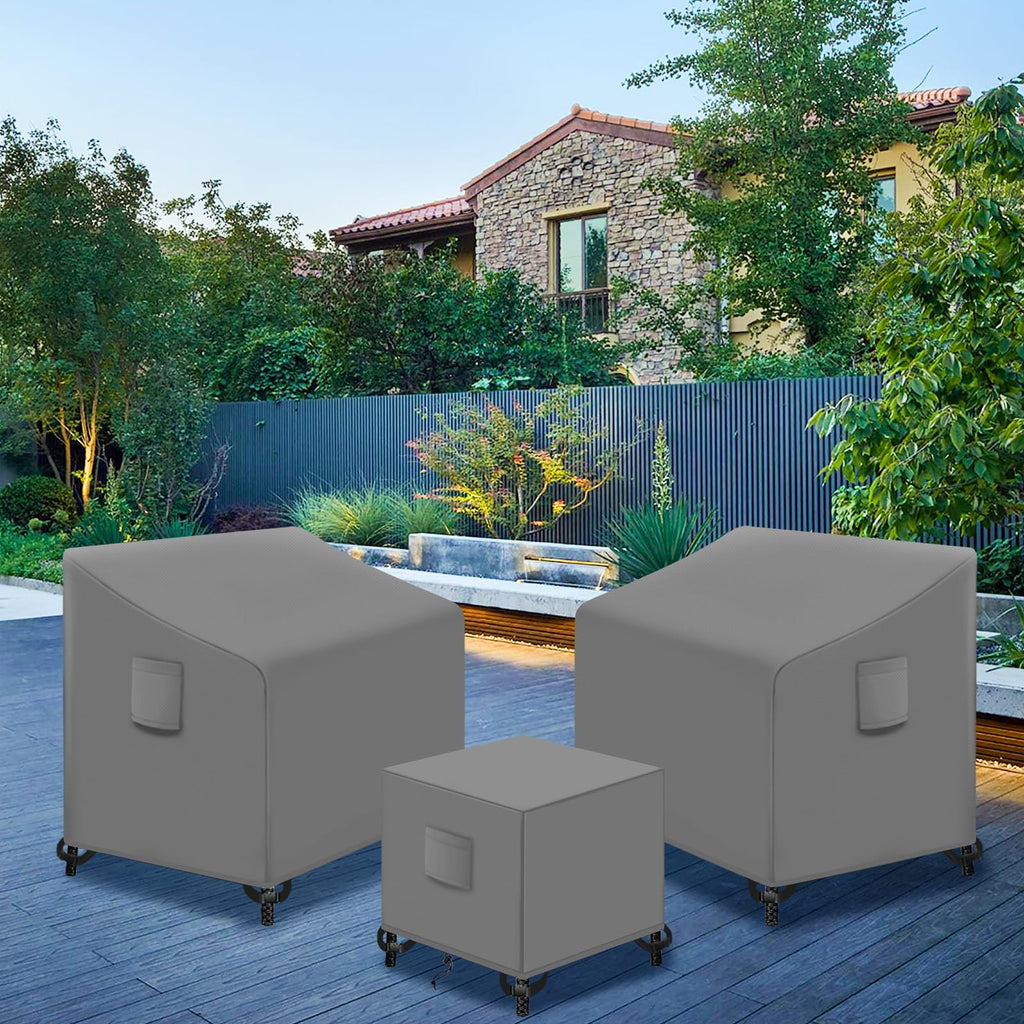 Siruiton 3 Piece Outdoor Veranda Patio Garden Furniture Cover Set With 420D Durable And Water Resistant Fabric,Fit For Outdoor Wicker Patio Furniture Sets/Rattan Chair Conversation Sets-Grey