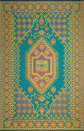 Mad Mats Traditional Outdoor Rug, Reversible Plastic Mat (5' X 8', Oriental Turkish - Aqua) For Patio, Porch, Poolside, Mudroom,