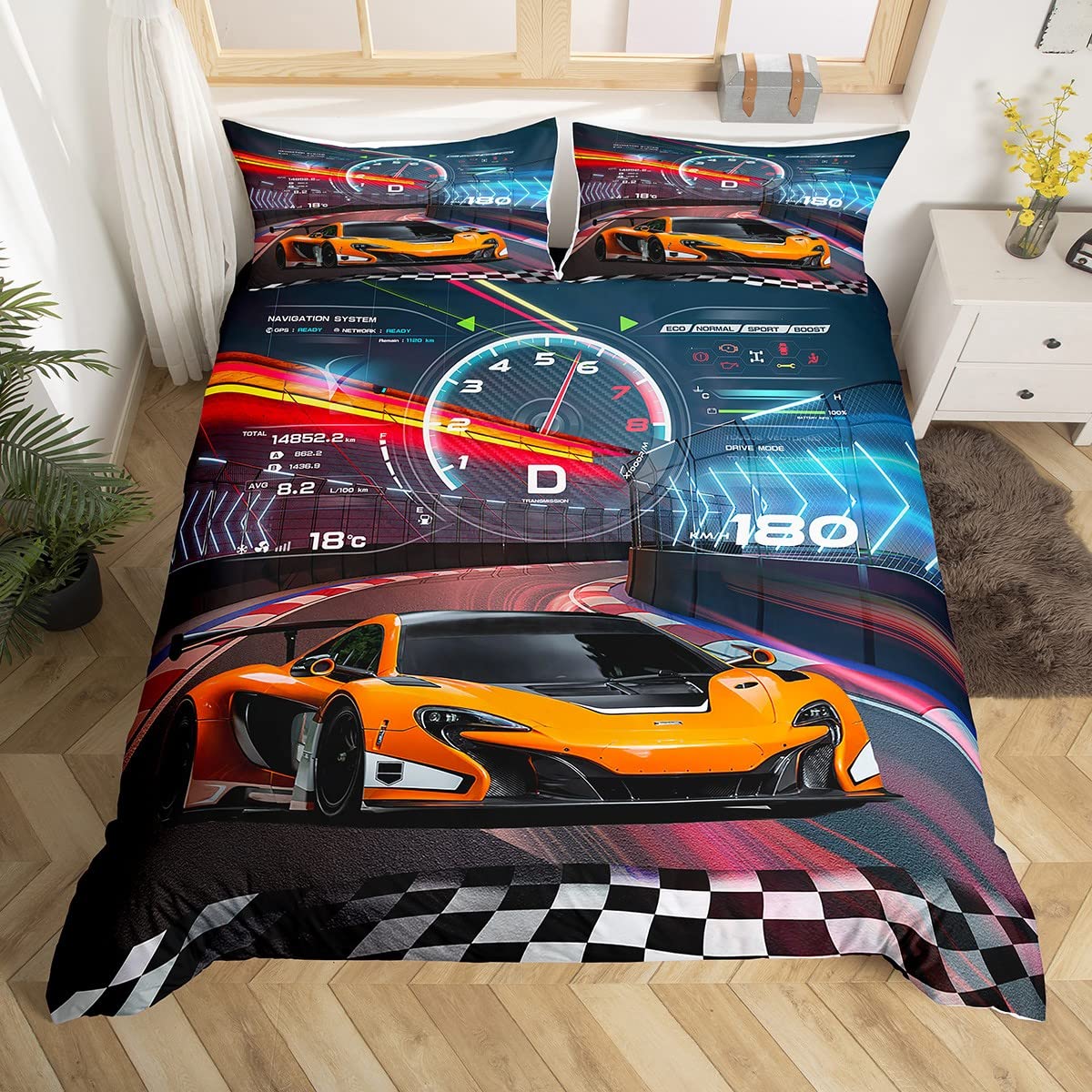 Feelyou Race Car Bedding Cover Set Twin Size Boys Extreme Sports Duvet Cover Set For Kids Boys Cool Car Comforter Cover Car Spor