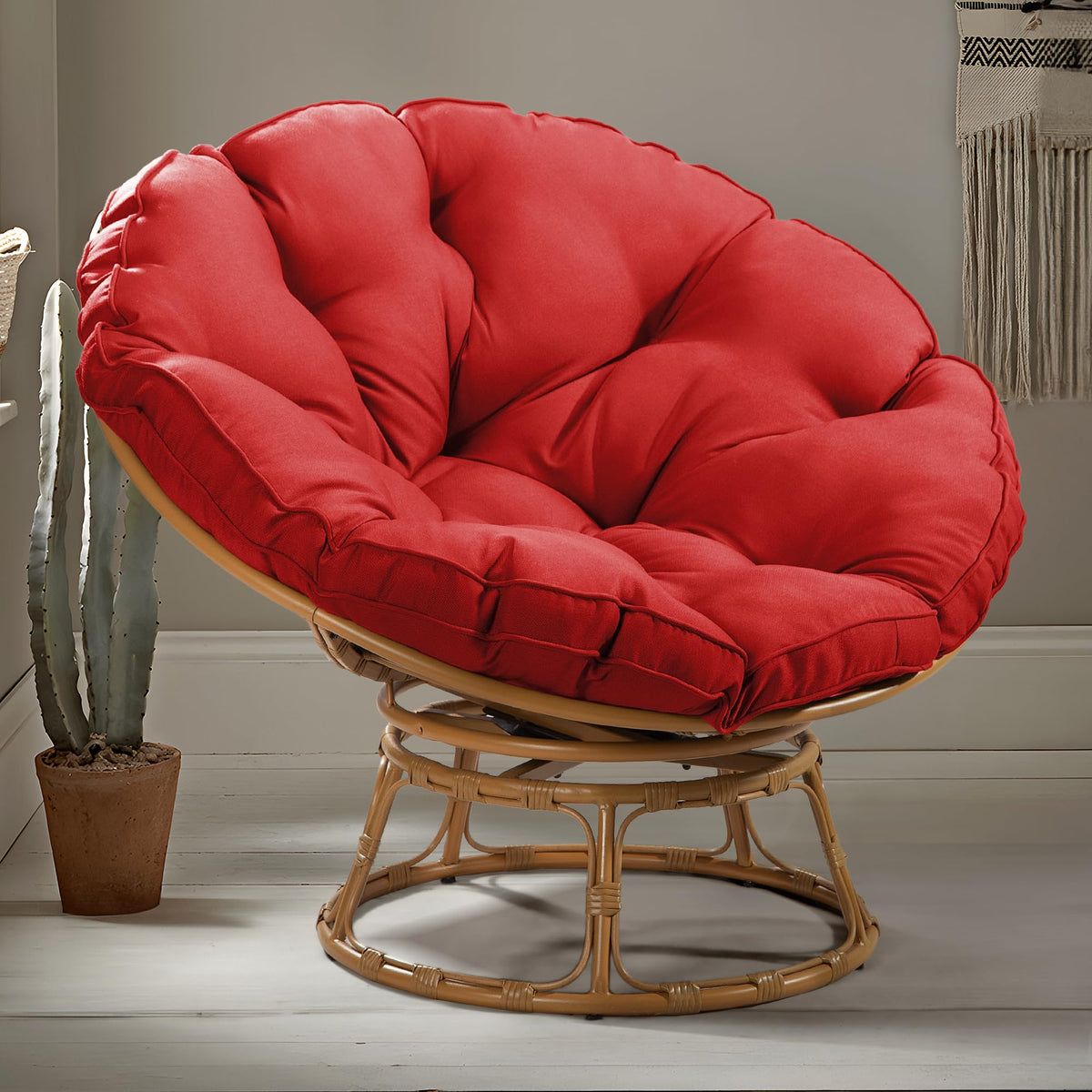 Gardenbee Papasan Chair With Cushion And 360 Swivel Base, Papasan Lounge Chair With Cushion And Sturdy Frame, Large Saucer Chair