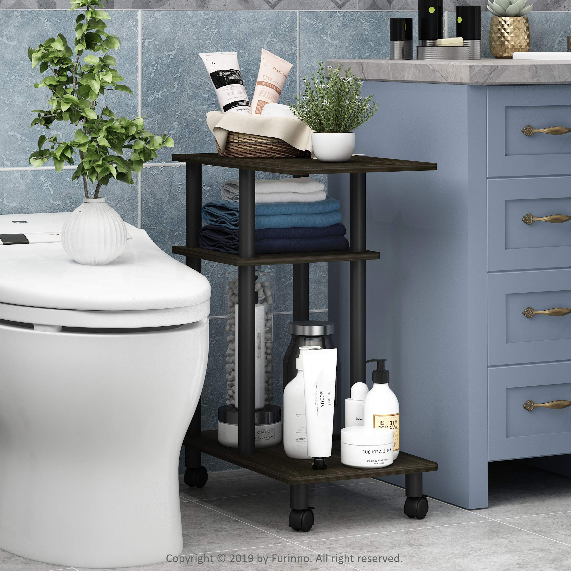 Furinno Turn-N-Tube C Shaped Side Table With Casters, Espresso/Black