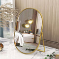 Numjeg Vanity Desk Table Mirror Oval Makeup Mirror 90Adjustable Rotation Golden Metal Framed Standing Mirrors Room Decor for Liv