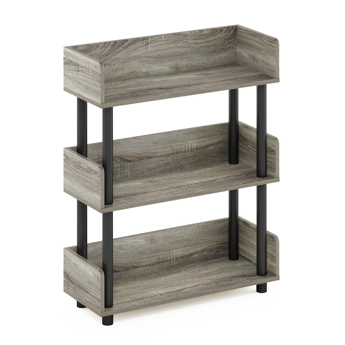 Furinno Turn-N-Tube 3-Tier Toolless Display Rack, French Oak/Black