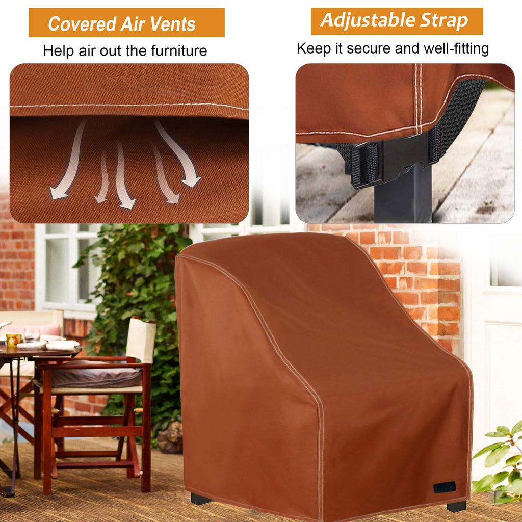 Nettypro Patio Chair Covers For Outdoor Furniture 4 Pack, Waterproof Heavy Duty Lawn Patio Furniture Cover Deep Seat Dining Chair Covers Small, 28W X 30D X 28H Inches, Brown