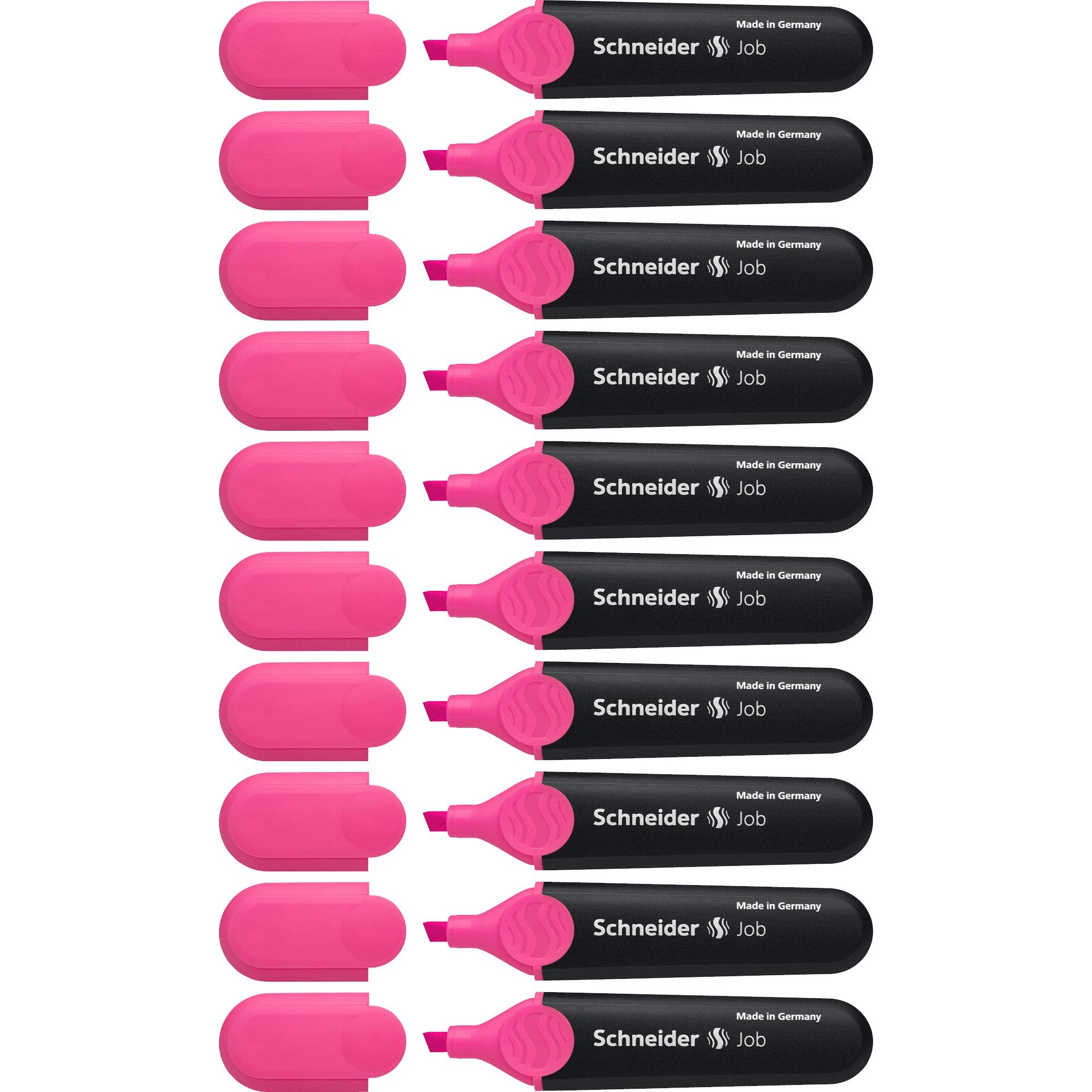 Schneider Job Highlighter, Chisel Tip, 1 + 5 Mm, Black Barrel, Pink Ink, Box Of 10 Highlighters (1509)