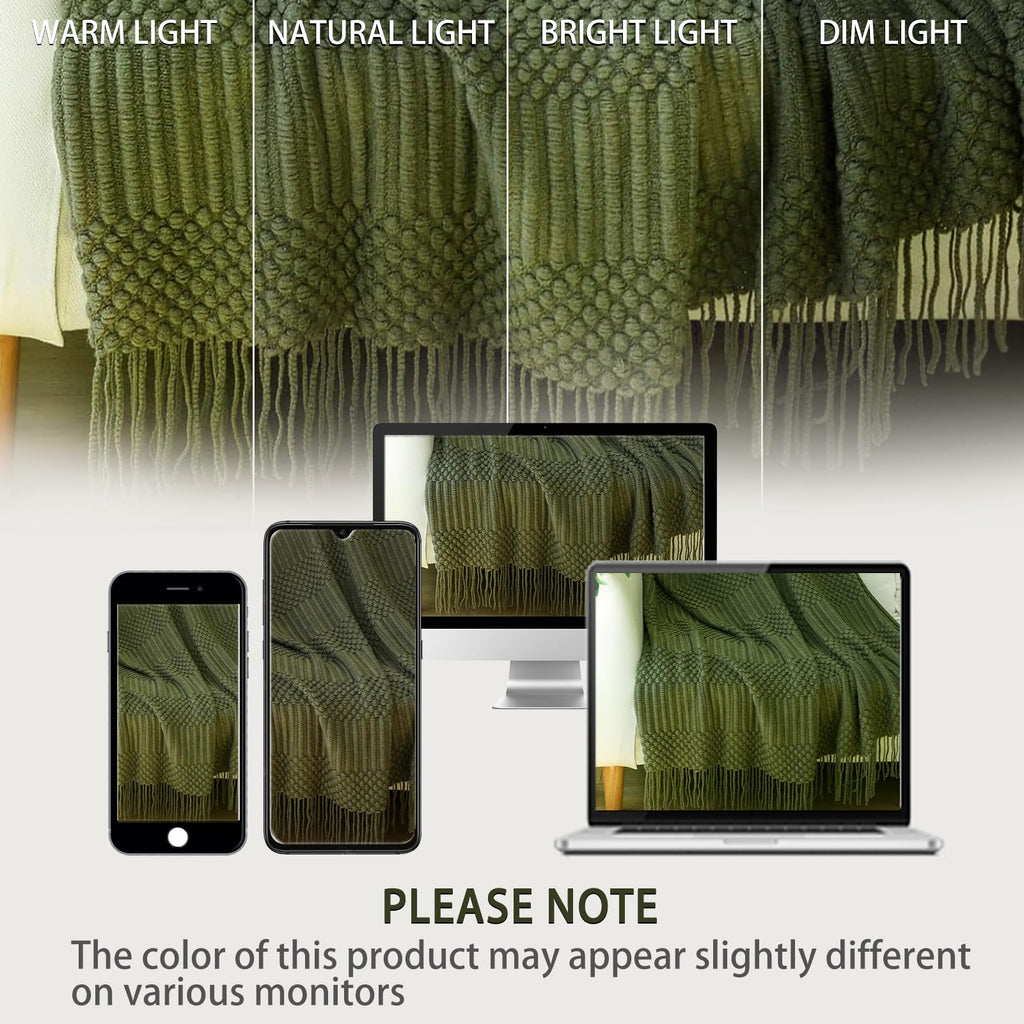 Blagic Knitted Throw Blanket For Couch, Bed And Sofa. Super Soft Blanket With Tassels, Dark Green Throw Blanket, 50 X 60 Inches