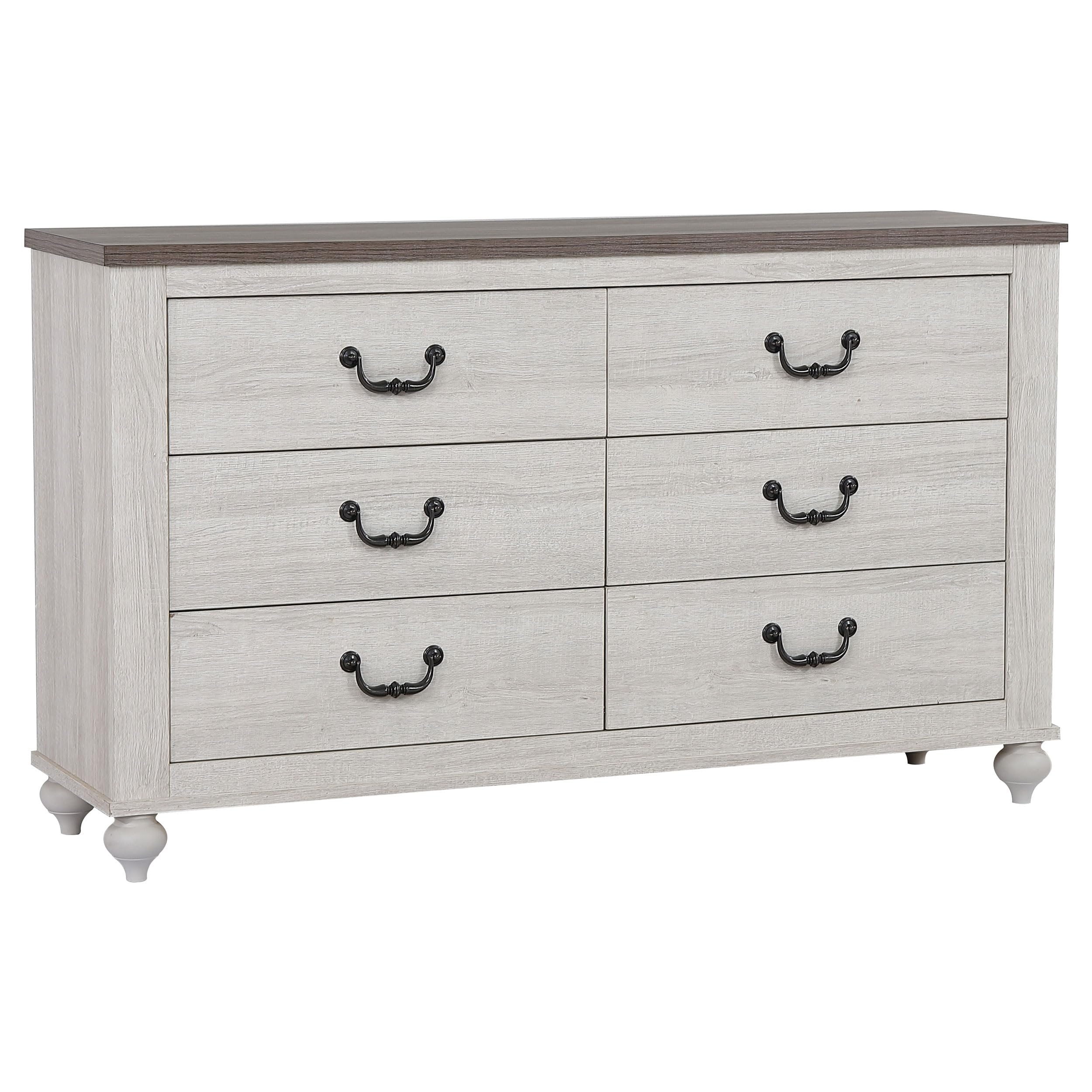 Coaster Home Furnishings Stillwood Farmhouse 59-inch 6-Drawer Bedroom Dresser Clothing Storage Cabinet Wide Chest of Drawers Organizer Unit Vintage Linen 223283