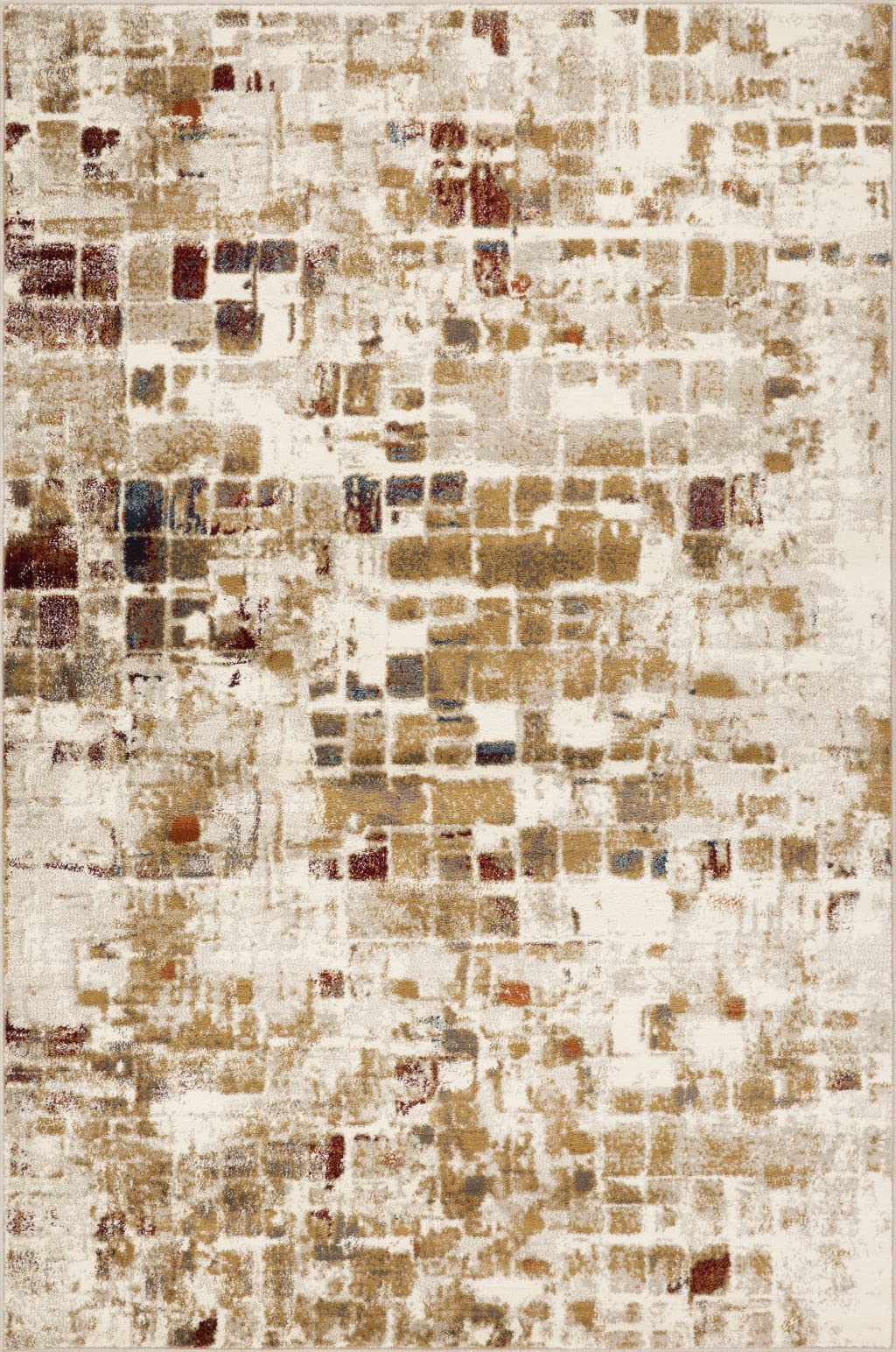 HomeRoots Natural Heat-Set Polypropelene 2’ x 8’ Brown Beige Abstract Tiles Distressed Runner Rug