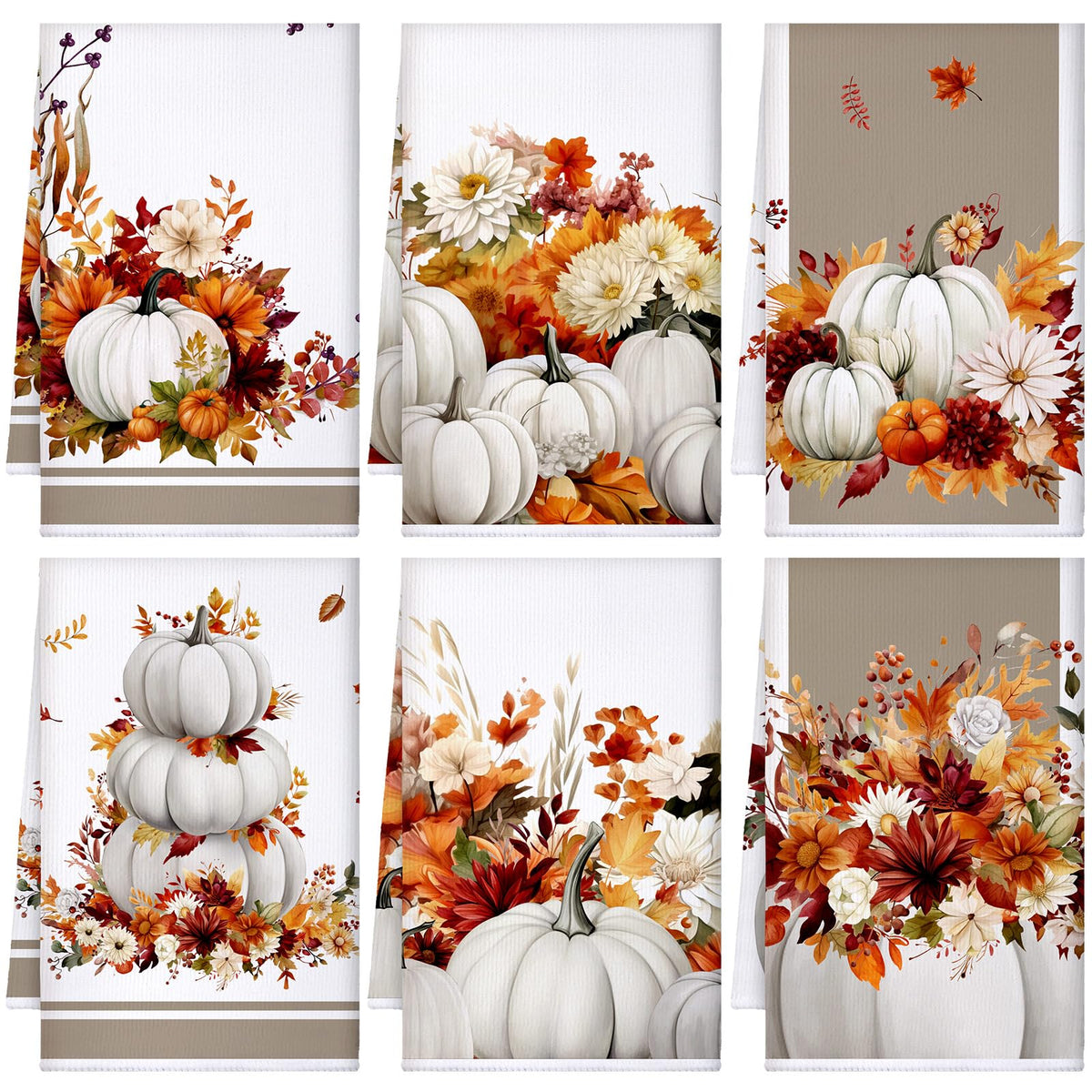 Geyoga Set of 6 Fall Kitchen Towels Autumn Dish Towels Pumpkin Hand Towel