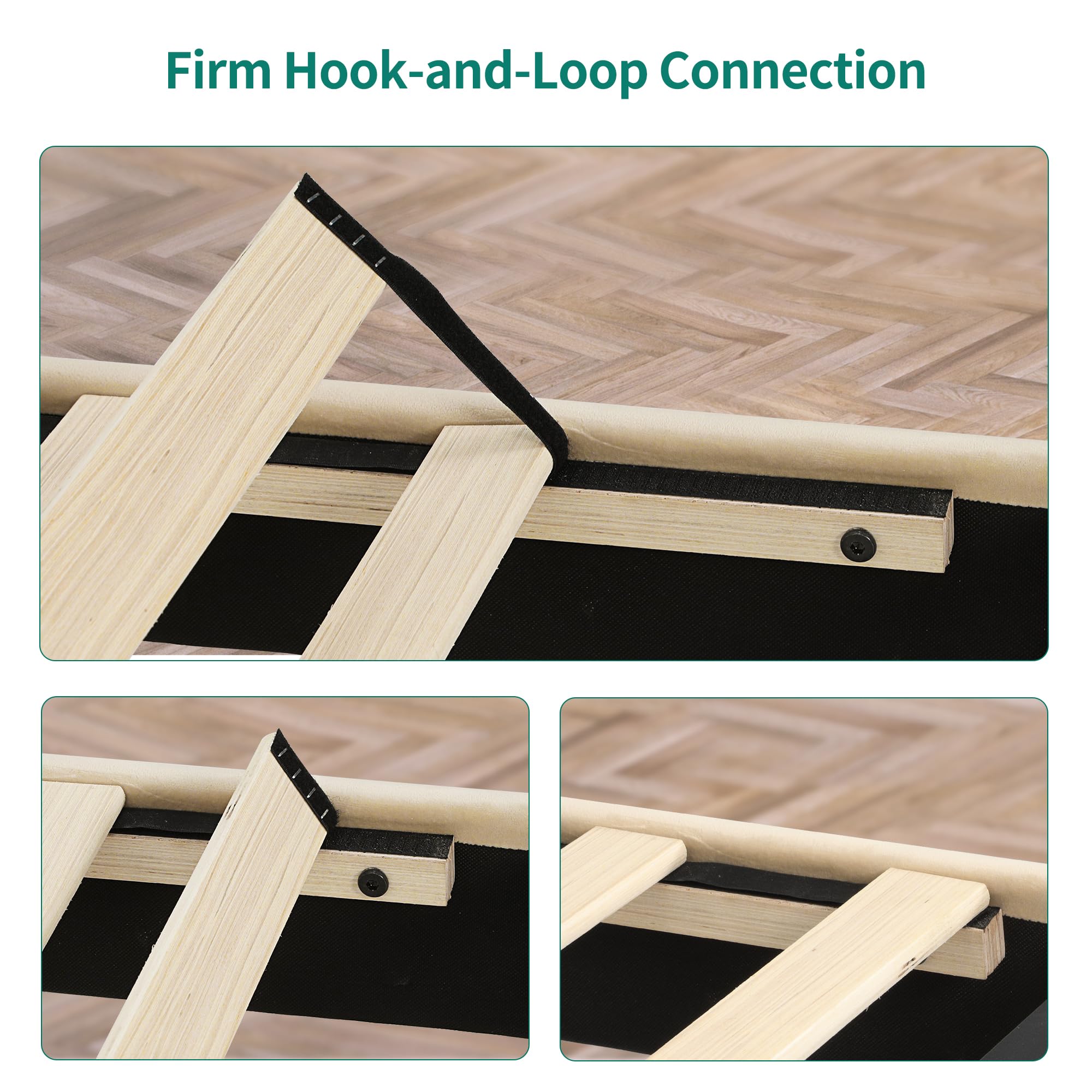 Yitahome King Size Upholstered Bed Frame, Platform Bed Base With Beige Velvet Headboard And Wingback, Strong Wood Slats Support Mattress Foundation, No Box Spring Needed, Beige