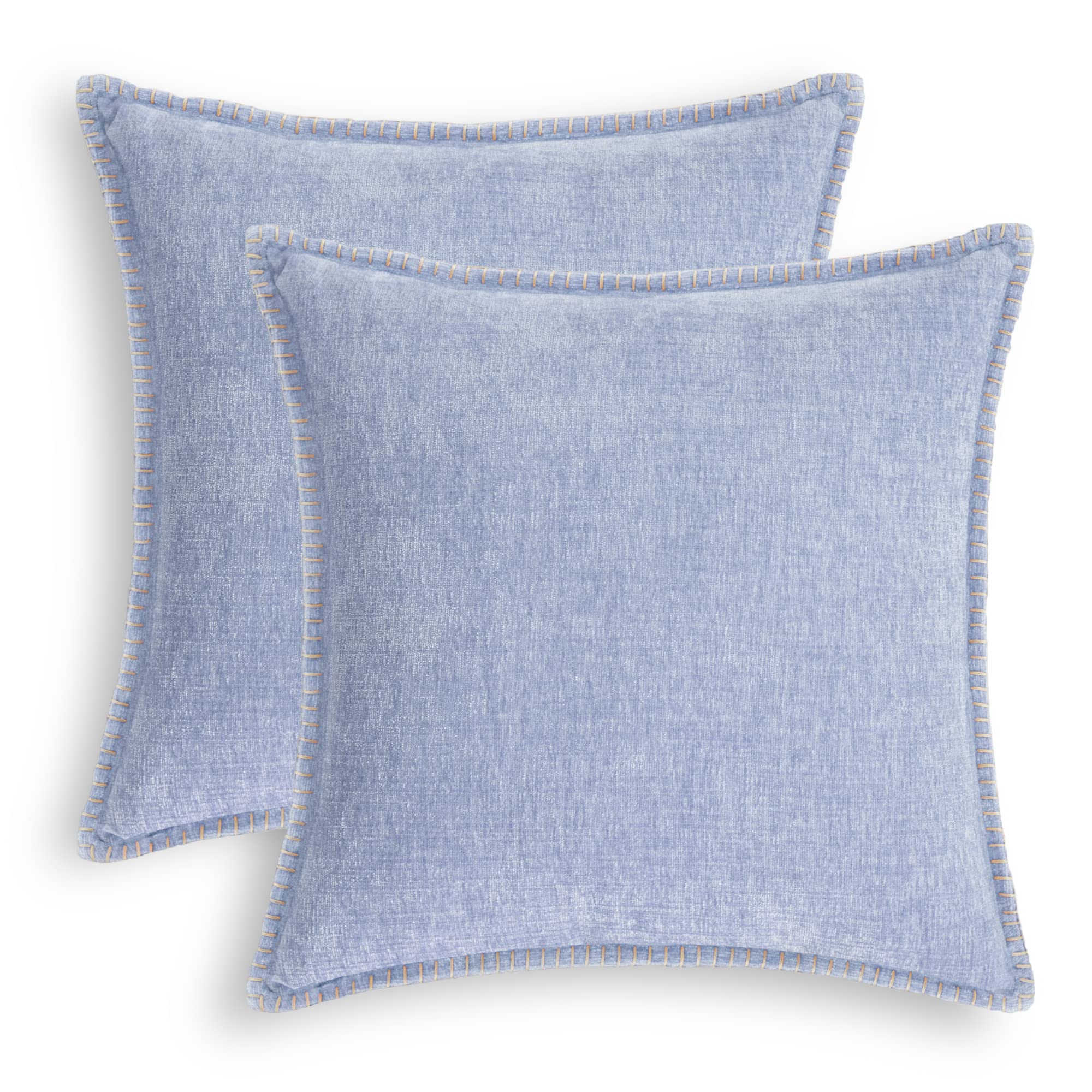 Calitime Decorative Couch Throw Pillow Covers 20 X 20 Inches Pack Of 2 Cotton Thread Stitching Edges Solid Dyed Soft Chenille Cu