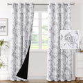H.VERSAILTEX 100% Blackout Curtains for Living Room Camellia Floral 84 Inches Long Light Blocking Window Treatment with Black Li