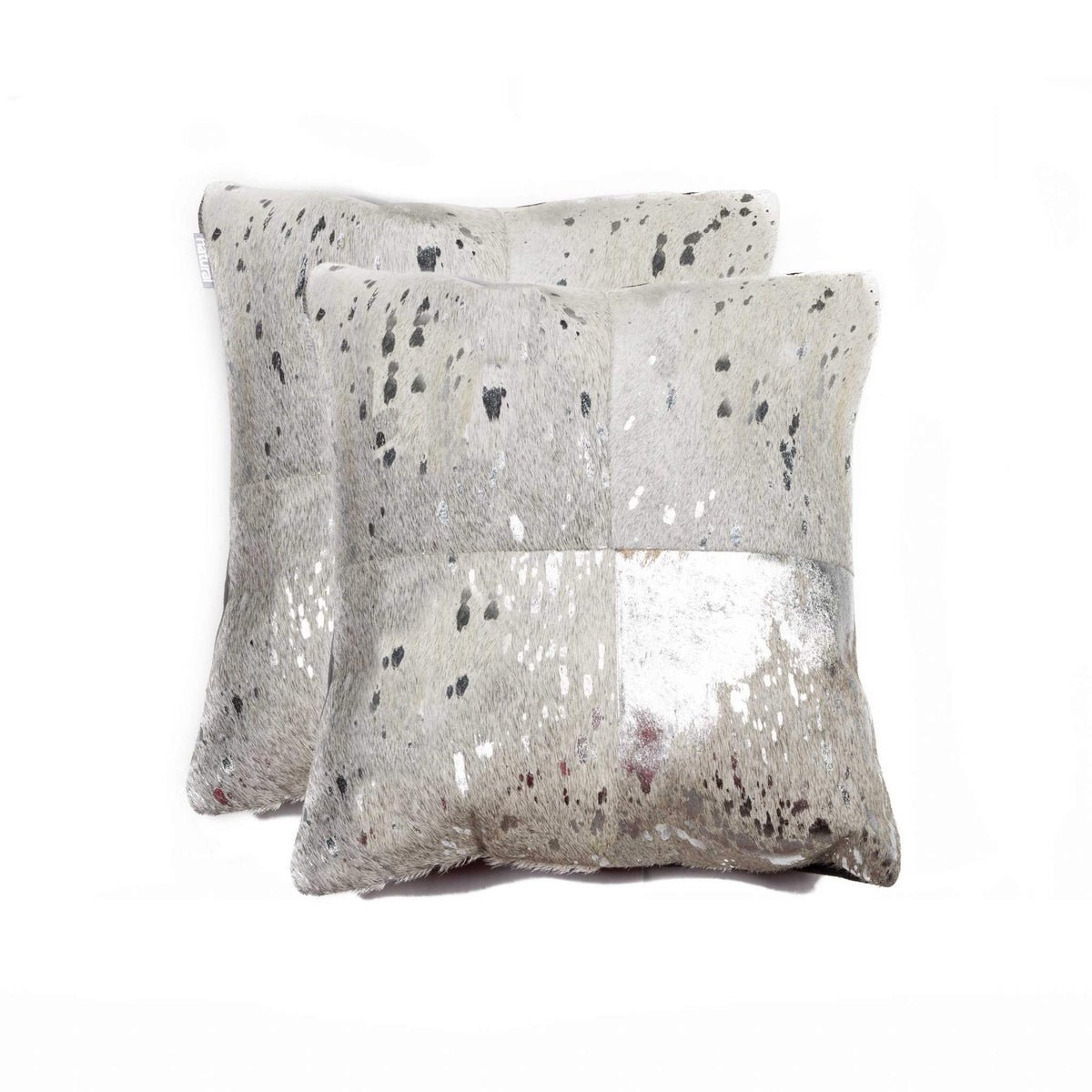 HomeRoots Silver & Gray Cowhide, Microsuede, Polyfill 18' x 18' x 5' Silver and Gray Quattro Pillow 2 Pack