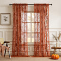 Terracotta Lace Curtains 102 Inches Long Rust Country Floral Sheer Curtains for Living Room Bedroom Rod Pocket Light Filtering F