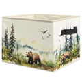 WARDOS Forest Brown Bear Nursery Storage Bin Box with Handles, Watercolor Wild Animal Bear Foldable Linen Fabric Laundry Basket 
