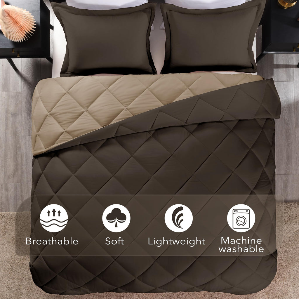 Downluxe Twin Comforter Set - Brown And Tan Twin Comforter, Soft Bedding Comforter Sets For All Seasons, Twin Bed Comforter Set - 2 Pieces - 1 Comforter (66'X92') And 1 Pillow Sham(20'X26')