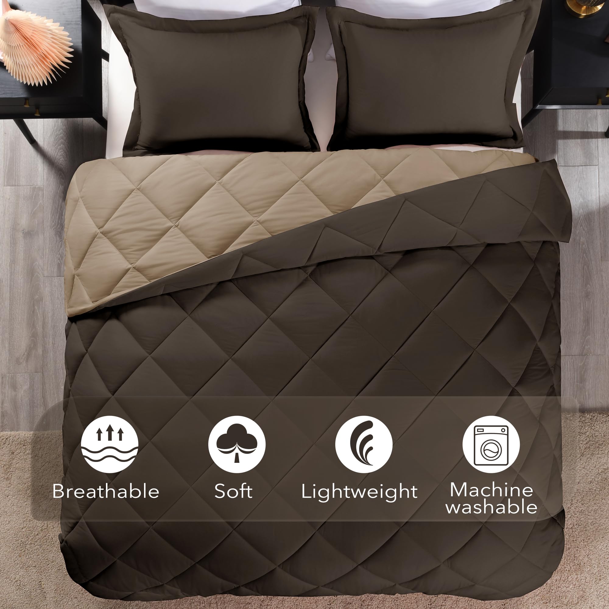 Downluxe Twin Comforter Set - Brown And Tan Twin Comforter, Soft Bedding Comforter Sets For All Seasons, Twin Bed Comforter Set - 2 Pieces - 1 Comforter (66'X92') And 1 Pillow Sham(20'X26')