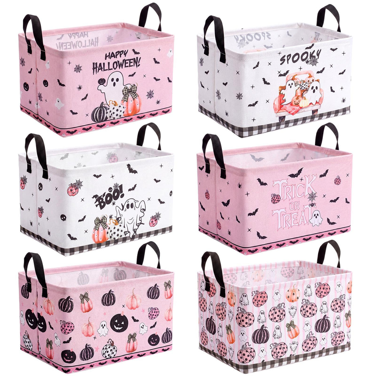 CHENGU 6 Pcs Halloween Storage Bins Collapsible Pink Ghost Storage Baskets