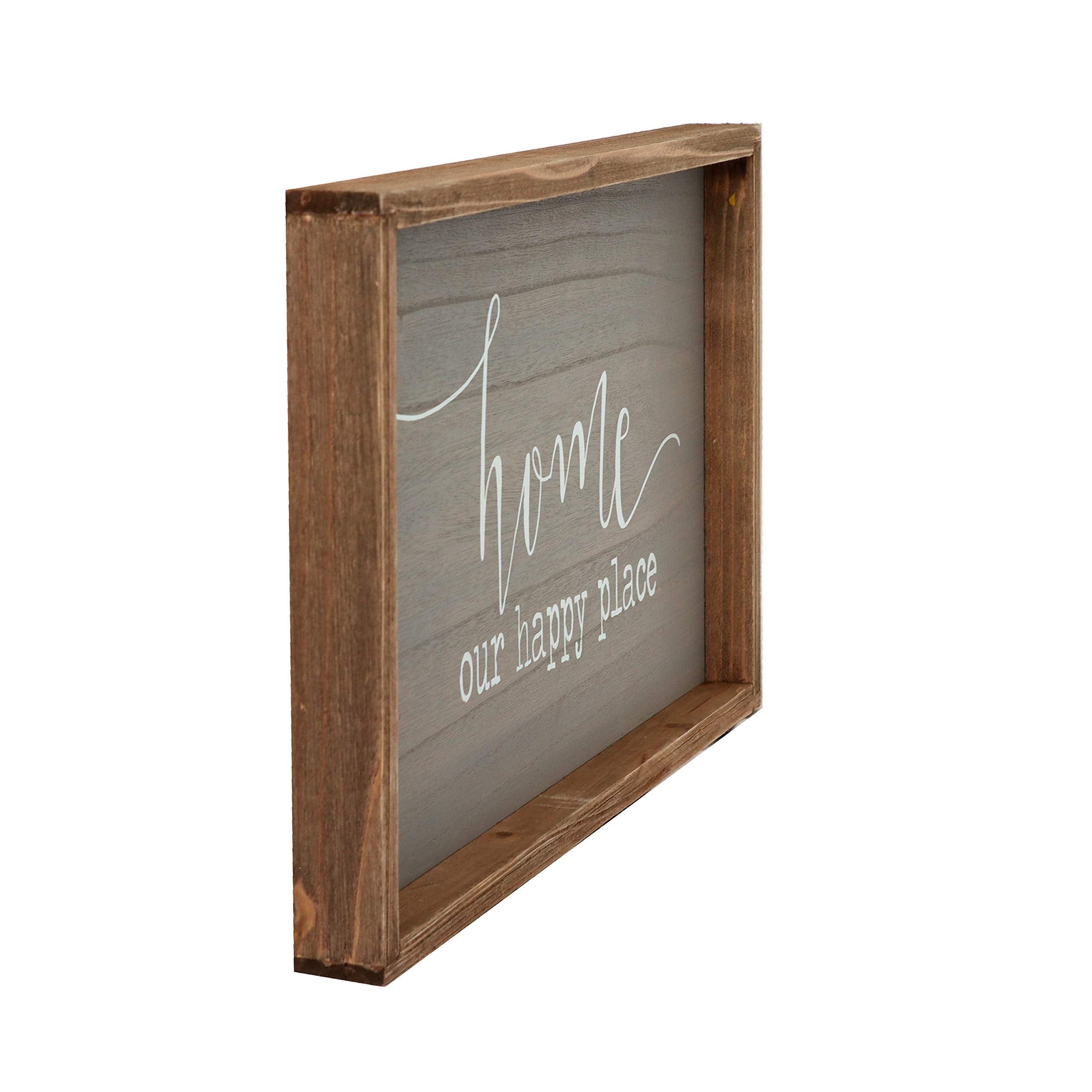 Parisloft Home Our Happy Place Wood Wall Framed Sign Natural Wood Wall Decor 19.5X11.5Inches