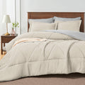 Bedelite Twin Comforter Set 5 Pieces Bed In A Bag - Soft Microfiber Reversible Beige Bed Set With Comforters, Sheets, Pillowcase