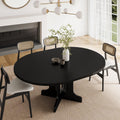 Feonase 59 Round Extendable Dining Room Table for 4-6, Modern Oval Kitchen Table with Heavy Duty Wood Base, Metal Frame Support,