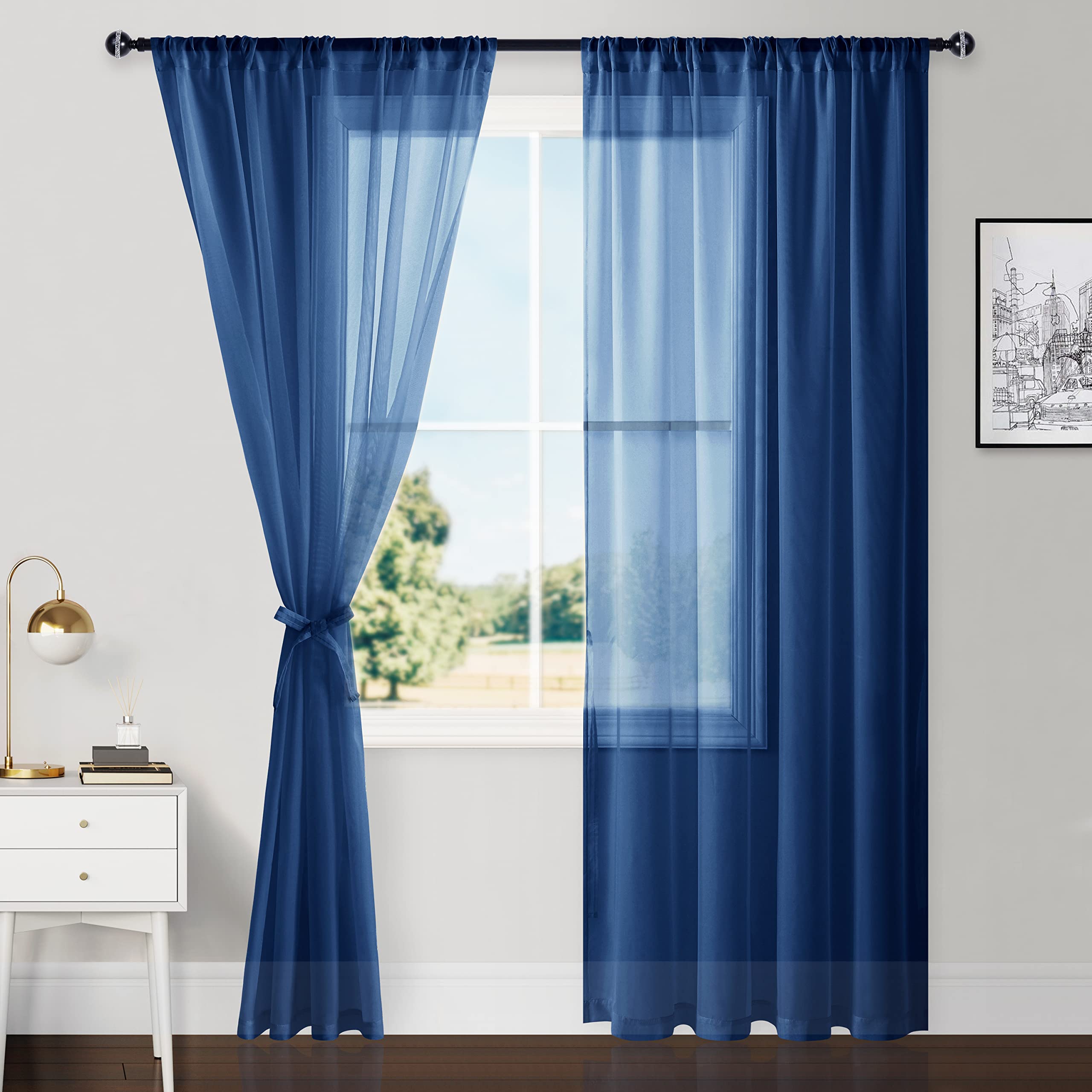 Hiasan Sheer Curtains For Bedroom With Tiebacks, Rod Pocket Light Filtering And Breathable Voile Window Curtains For Living Room