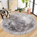 ORINOVA Silver Grey Washable Shaggy Round Rugs 6.6ft Large Faux Sheepskin Fur Rugs for Living Room Bedroom Circle Nursery Rug