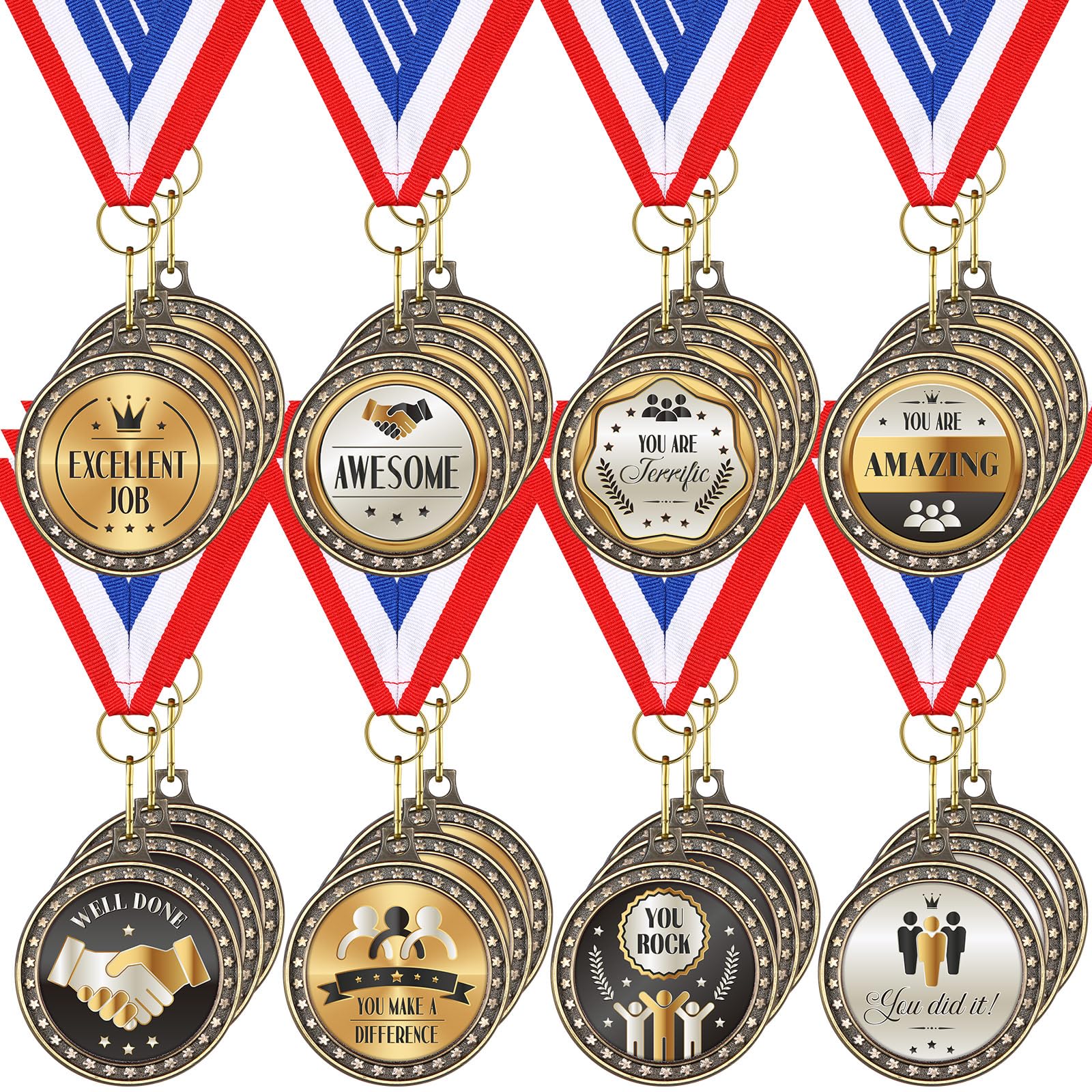 Ecation 24 Pcs 2  Appreciation Award Medals Thank You Medals Employee Gifts Bulk with Red White Blue Neck Ribbon Office Party A