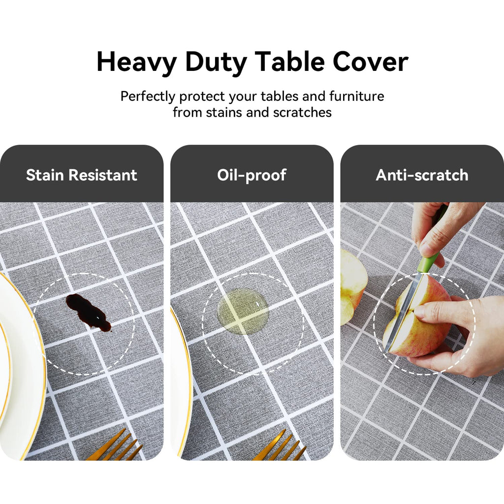 Romanstile Rectangle Plastic Tablecloth, 100% Waterproof Oil-Proof Checkered Pvc Table Cloths, Heavy Duty Vinyl Table Covers For Dining, Camping, Picnic, Outdoor - 54 X 78 Inch, Grey